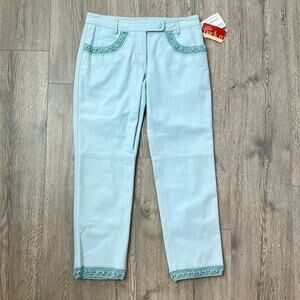 NWT Catherine Malandrino Blue Leather Pants Lace Crochet Embroidered Pocket Sz 2